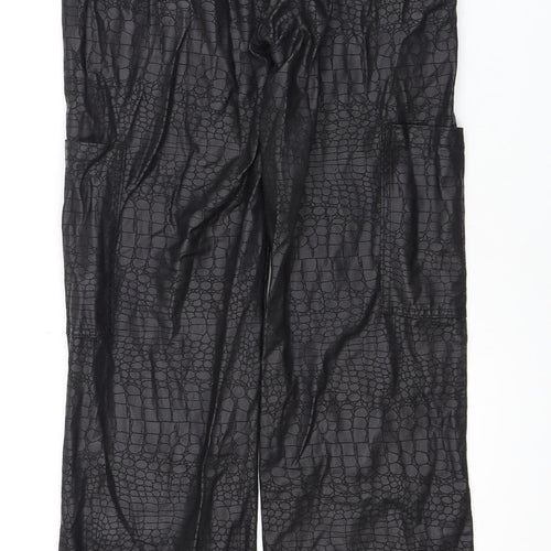 PrettyLittleThing Women's Black Animal Print Trousers Size 8