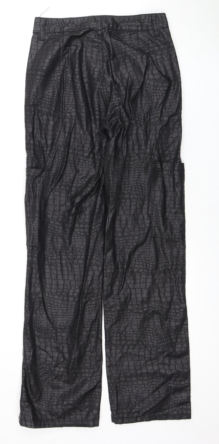 PrettyLittleThing Women's Black Animal Print Trousers Size 8
