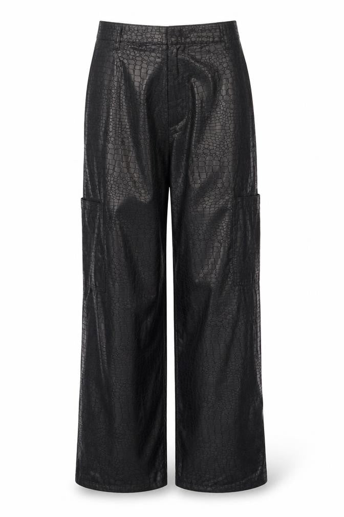Front view of PRETTYLITTLETHING Women's Black Animal Print Trousers, size 8
