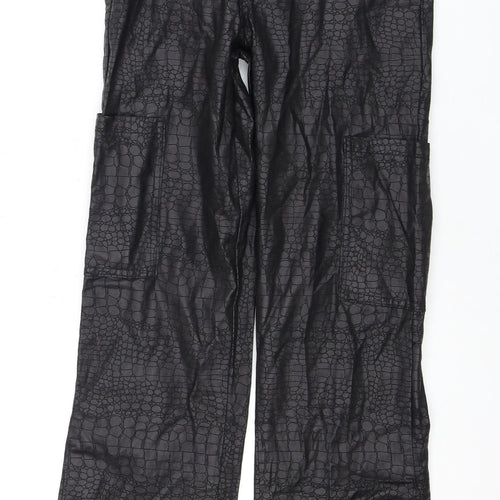 PrettyLittleThing Women's Black Animal Print Trousers Size 8