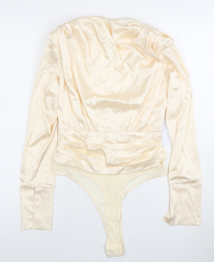Eighth Hour Women's Beige Long Sleeve Satin Bodysuit