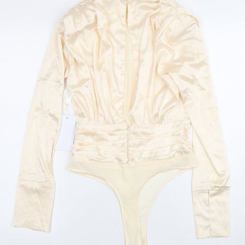 Eighth Hour Women's Beige Long Sleeve Satin Bodysuit
