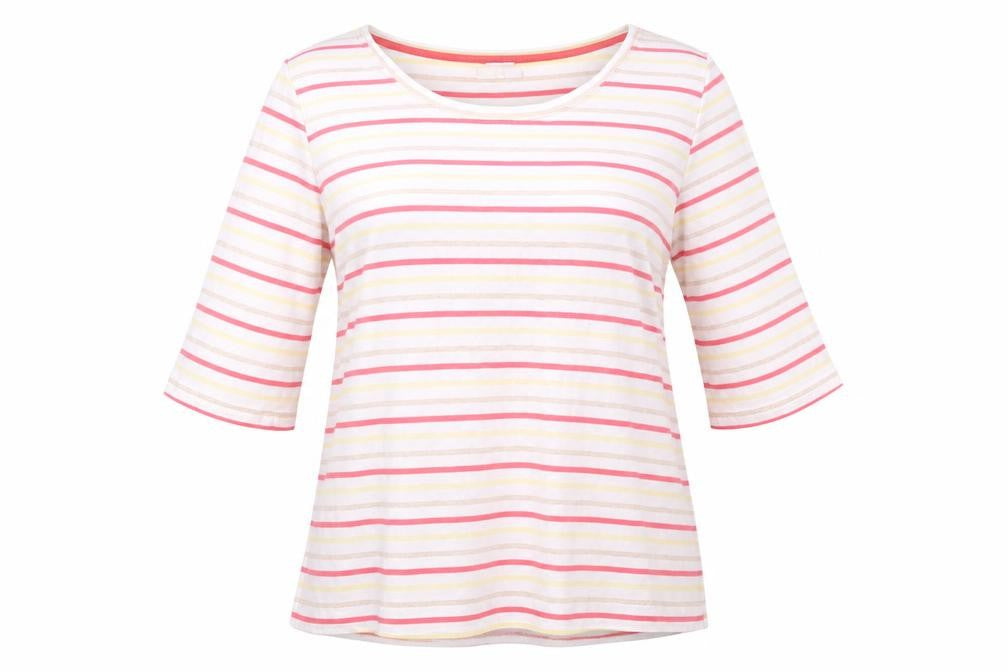 Front view of ISLE Essentials Women's Multicoloured Striped T-Shirt