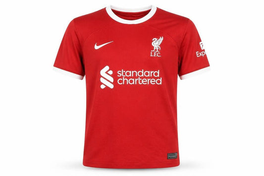 Front view of Nike boys’' red short sleeve football jersey xl