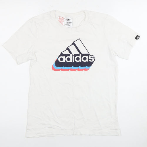 Adidas Boys White Logo T-Shirt, Size 11-12 Years, Basic Jersey