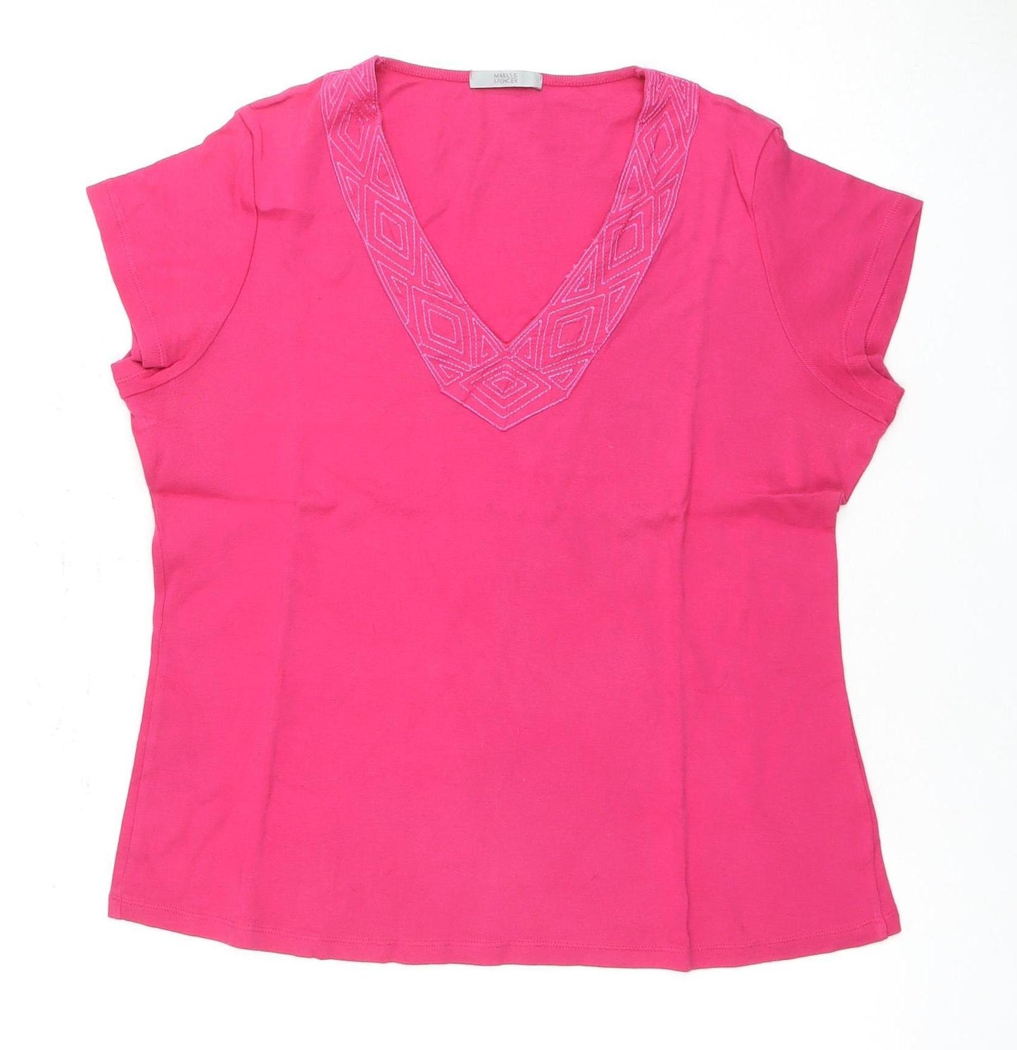 Marks and Spencer Women's Pink V-Neck T-Shirt Size 18