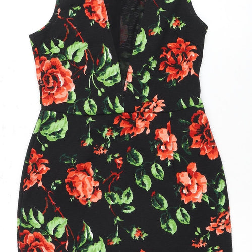 Missguided Floral Black Jersey Dress, Size 10, Women