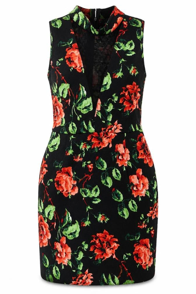Missguided Floral Black Jersey Dress, Size 10, Women
