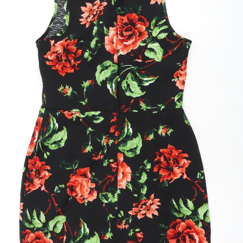 Missguided Floral Black Jersey Dress, Size 10, Women
