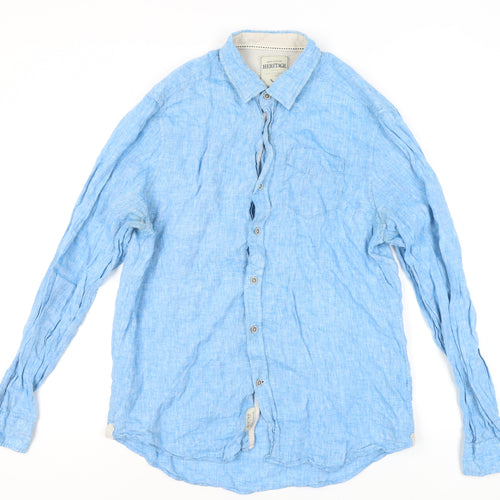 Heritage Men's Blue Linen Long Sleeve Shirt L