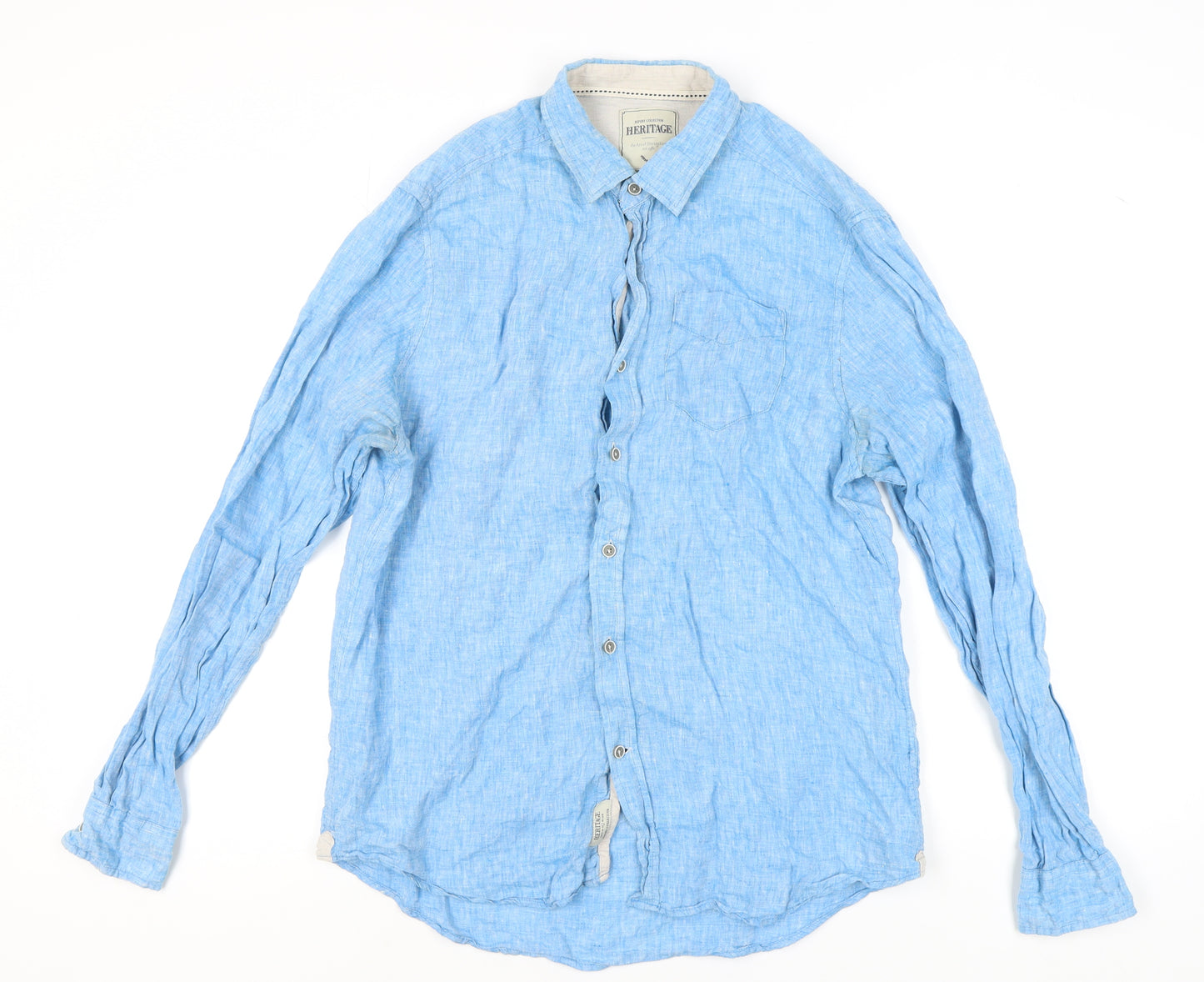 Heritage Men's Blue Linen Long Sleeve Shirt L
