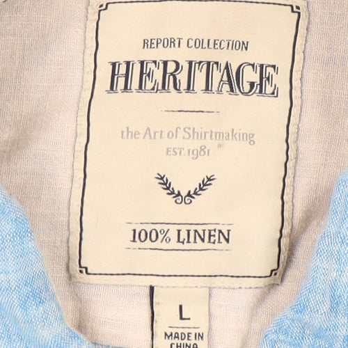 Heritage Men's Blue Linen Long Sleeve Shirt L