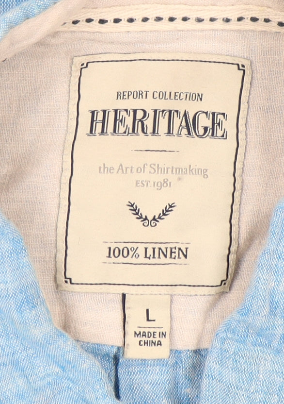 Heritage Men's Blue Linen Long Sleeve Shirt L