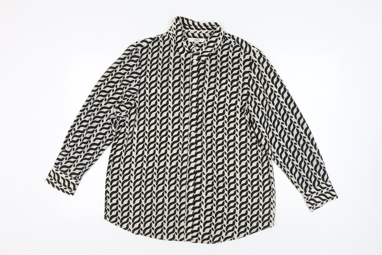 Marks and Spencer Women's Black Geometric Button-Up Shirt