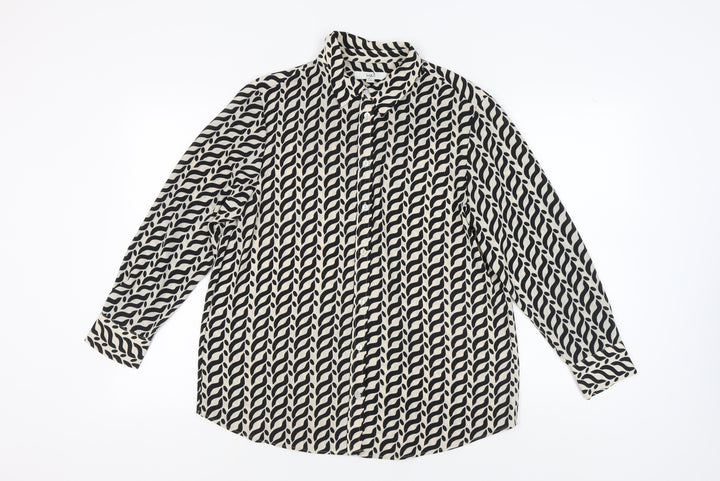 Marks and Spencer Women's Black Geometric Button-Up Shirt