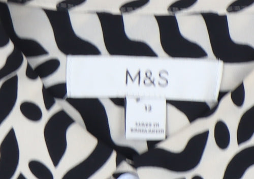 Marks and Spencer Women's Black Geometric Button-Up Shirt