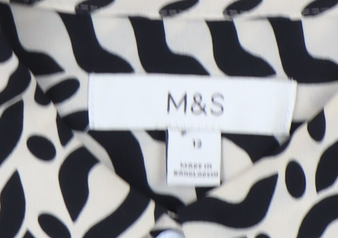 Marks and Spencer Women's Black Geometric Button-Up Shirt