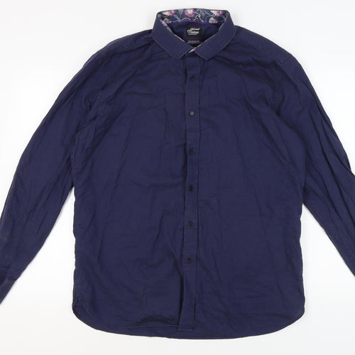 Feraud Vintage Men's Blue Button-Up Shirt, Size 17.5