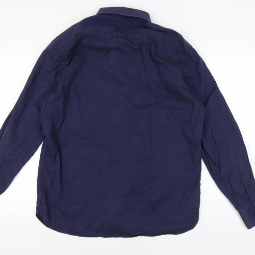 Feraud Vintage Men's Blue Button-Up Shirt, Size 17.5