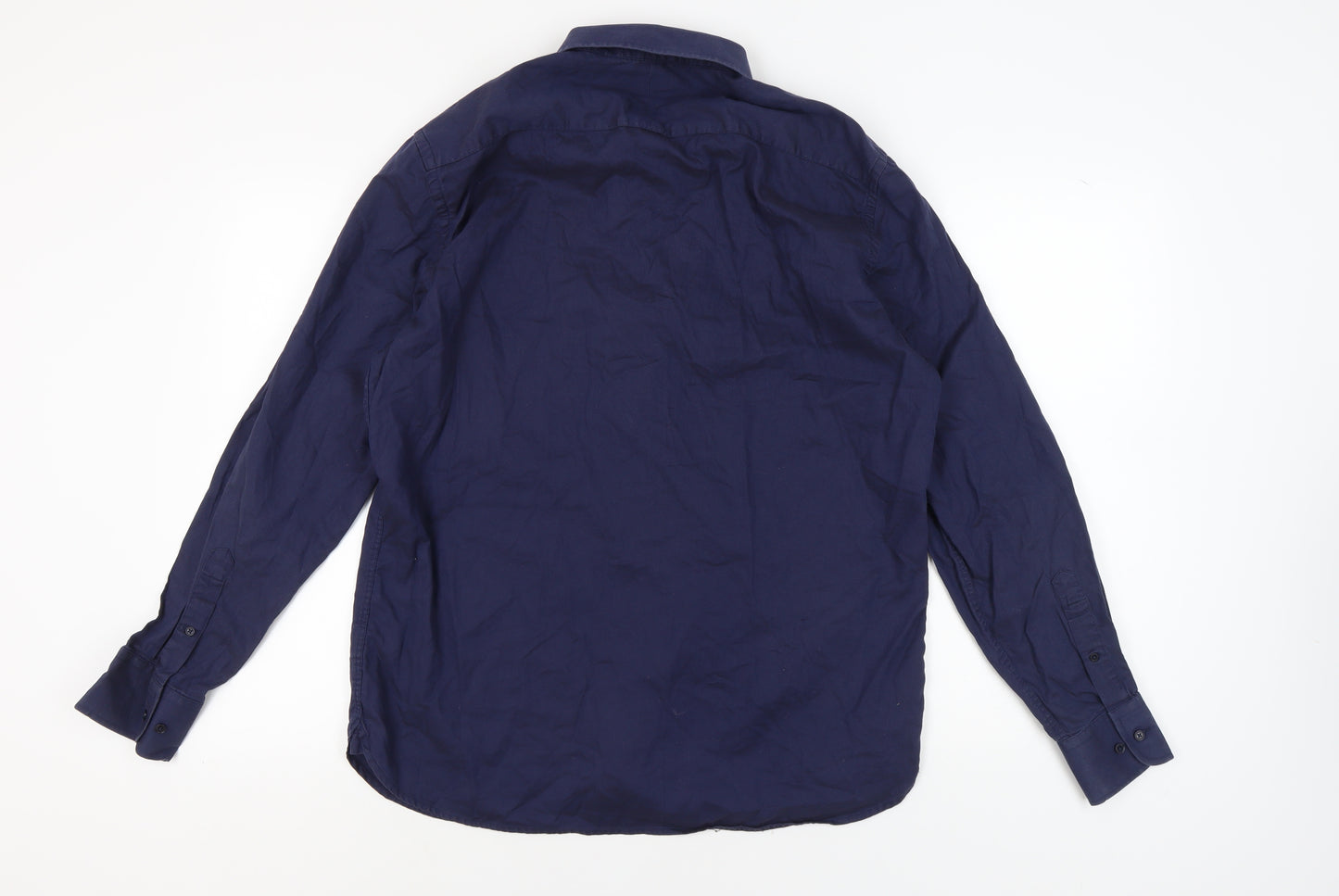 Feraud Vintage Men's Blue Button-Up Shirt, Size 17.5