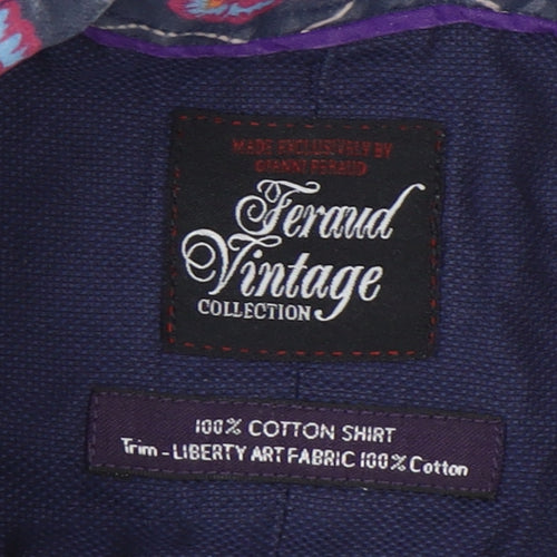 Feraud Vintage Men's Blue Button-Up Shirt, Size 17.5