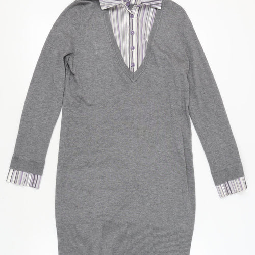 Next Women's Grey Collared Shirt Dress, Size 12 Petites