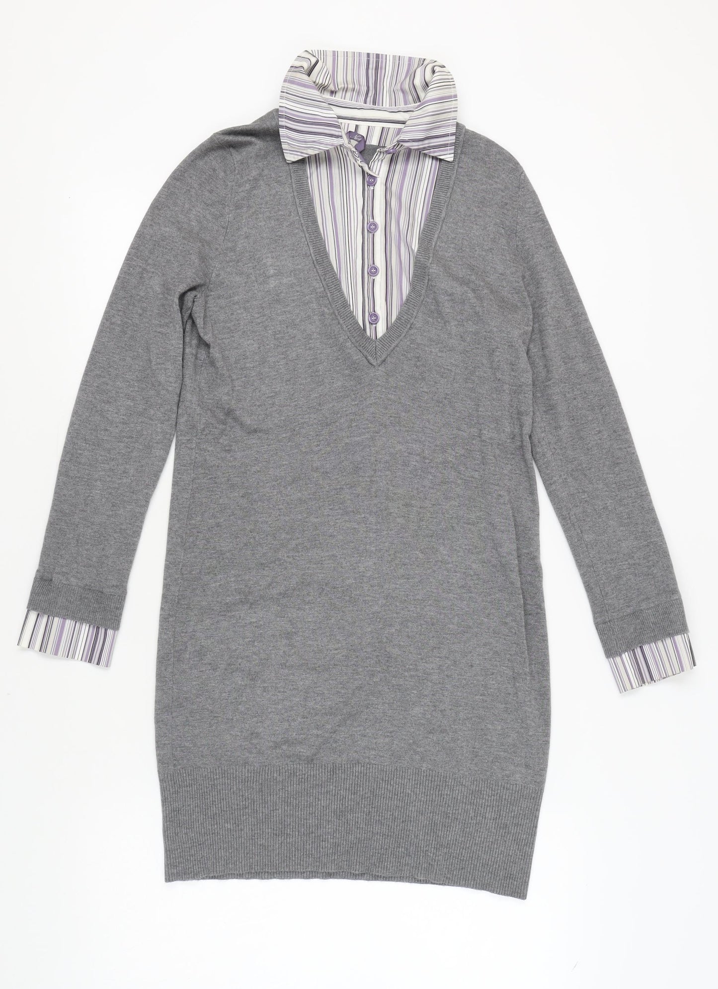 Next Women's Grey Collared Shirt Dress, Size 12 Petites