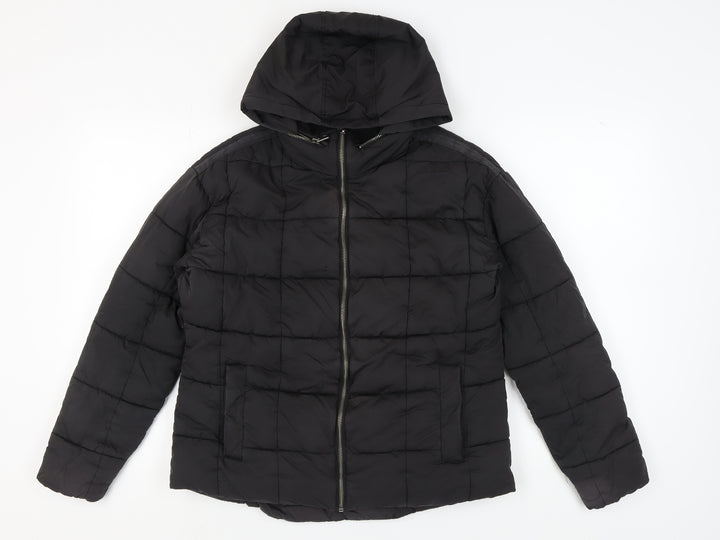 Fat Face Women's Black Puffer Jacket UK 10 Hooded Winter