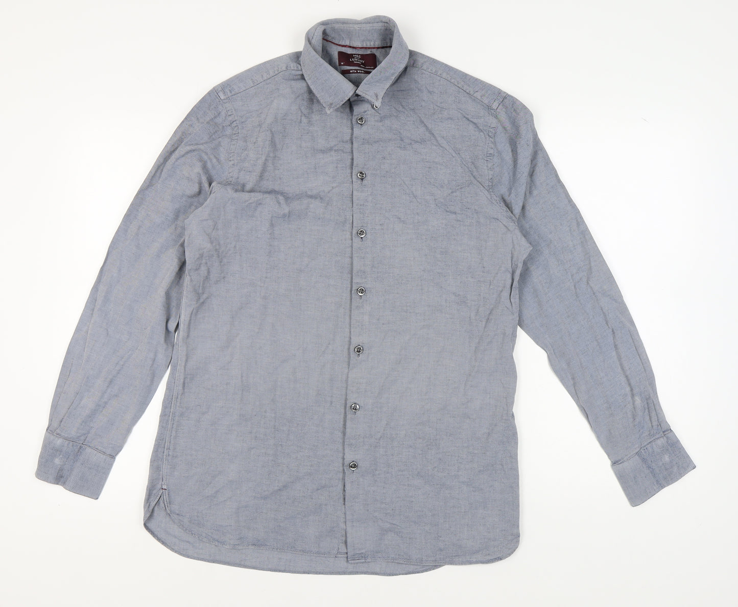 Marks and Spencer Grey Men's Long Sleeve Shirt, 16