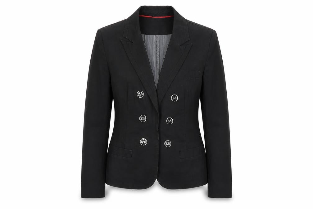 Front view of Laura Ashley Women's Black Double-Breasted Blazer UK 8