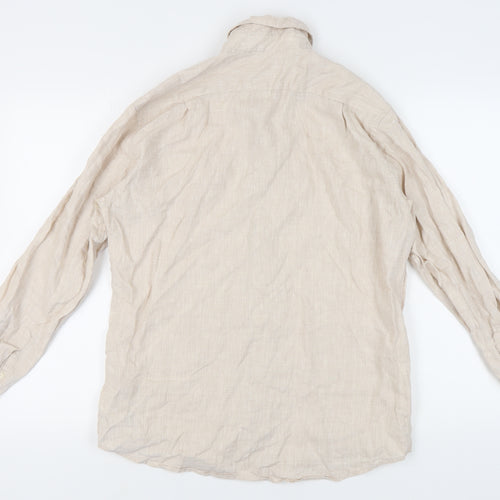 Uniqlo Men's Beige Linen Long Sleeve Shirt M