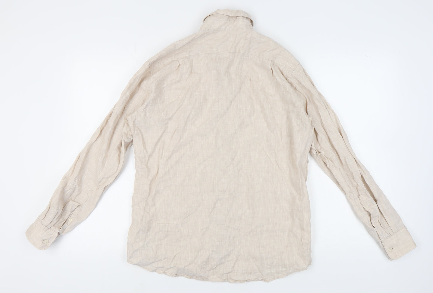 Uniqlo Men's Beige Linen Long Sleeve Shirt M