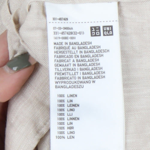 Uniqlo Men's Beige Linen Long Sleeve Shirt M