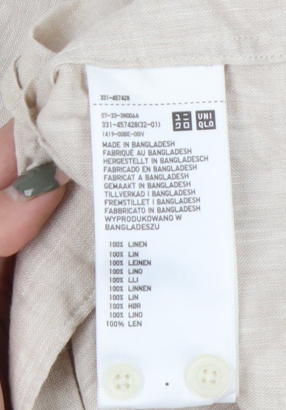 Uniqlo Men's Beige Linen Long Sleeve Shirt M