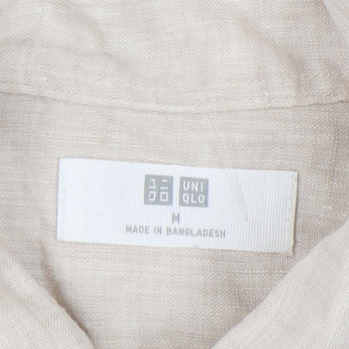 Uniqlo Men's Beige Linen Long Sleeve Shirt M