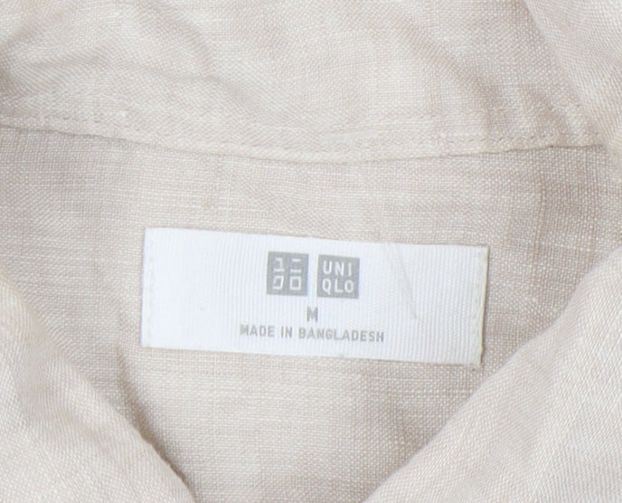 Uniqlo Men's Beige Linen Long Sleeve Shirt M