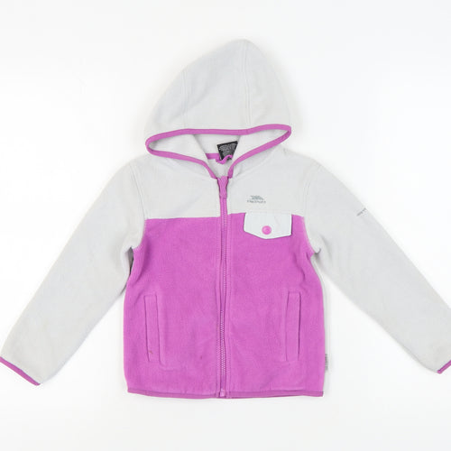 Trespass Girls Grey Pink Fleece Hooded Jacket Size 3-4