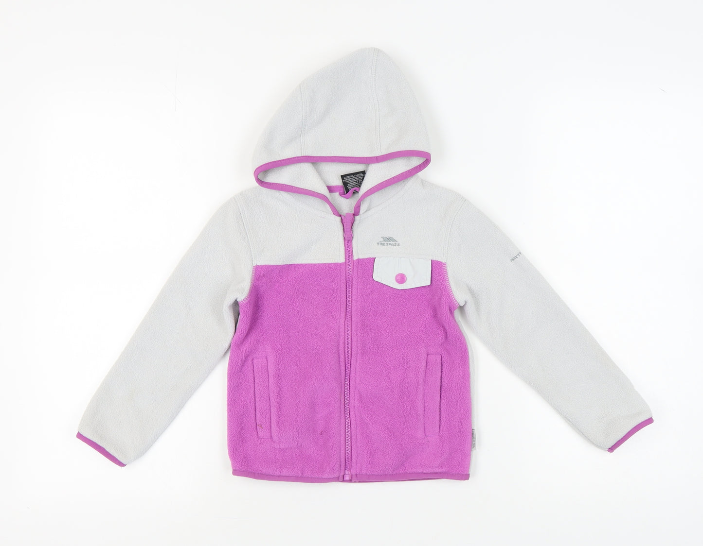 Trespass Girls Grey Pink Fleece Hooded Jacket Size 3-4