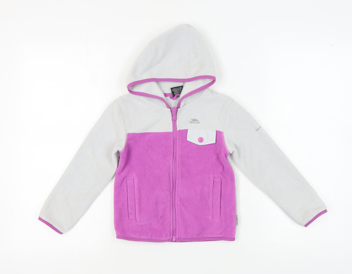 Trespass Girls Grey Pink Fleece Hooded Jacket Size 3-4