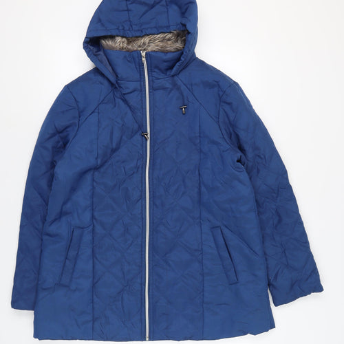 Anne de Lancay Women's Blue Puffer Jacket M Hooded Winter