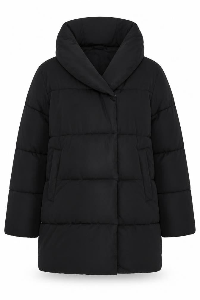 Front view of H&M Women's Black Puffer Jacket, size 8, Winter Coat