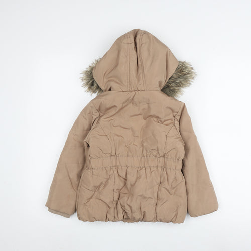 John Lewis Girls Beige Hooded Puffer Jacket - Size 5