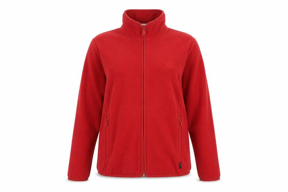 Front view of Adidas Women's Red Full Zip Fleece Jacket, size 12