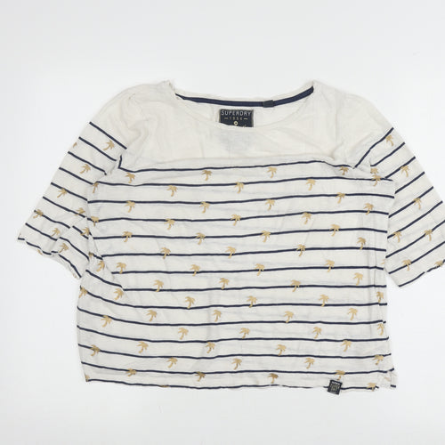 Superdry Women's White Striped T-Shirt, Nautical, Size M