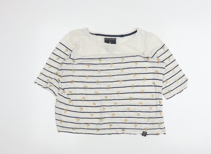 Superdry Women's White Striped T-Shirt, Nautical, Size M