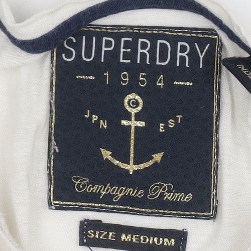 Superdry Women's White Striped T-Shirt, Nautical, Size M