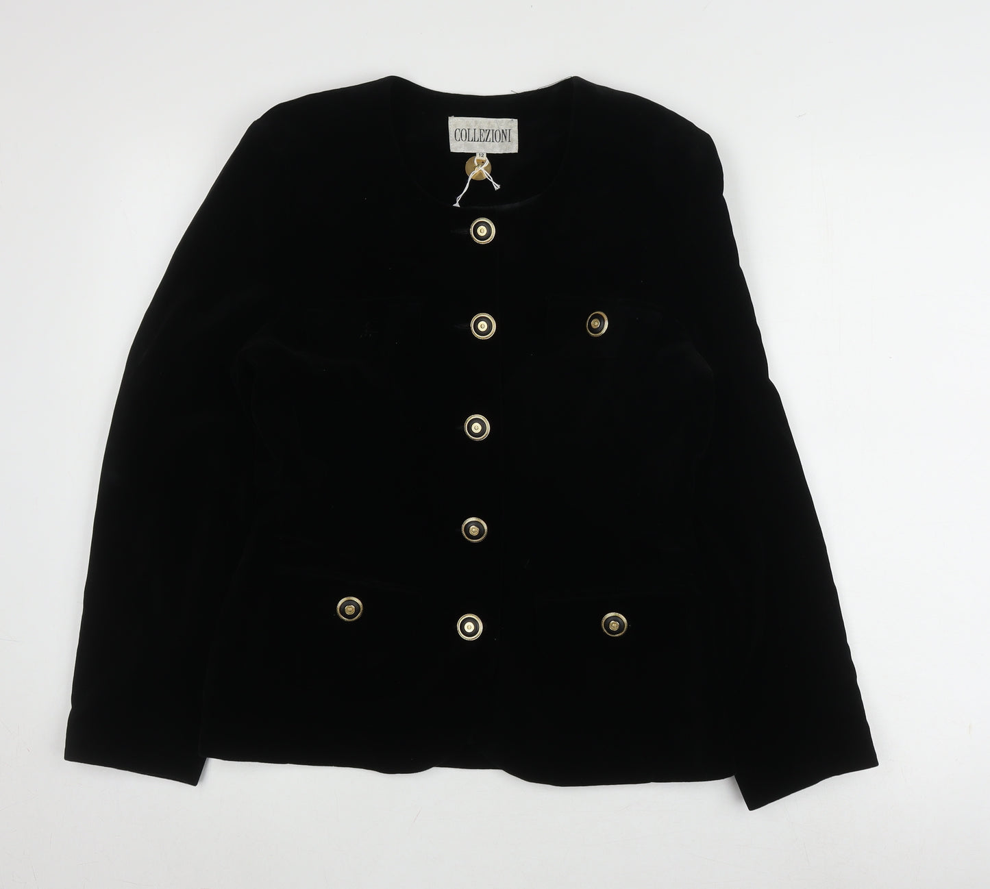 Collezioni Women's Black Cotton Button Jacket Size 12