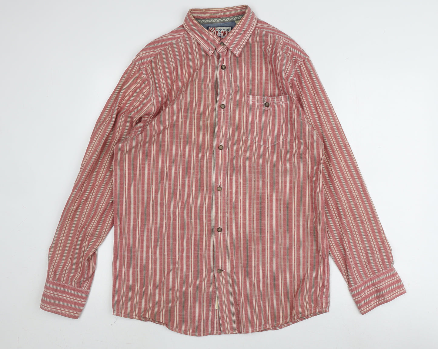 Mantaray Men's Red Striped Button-Up Shirt, Size S