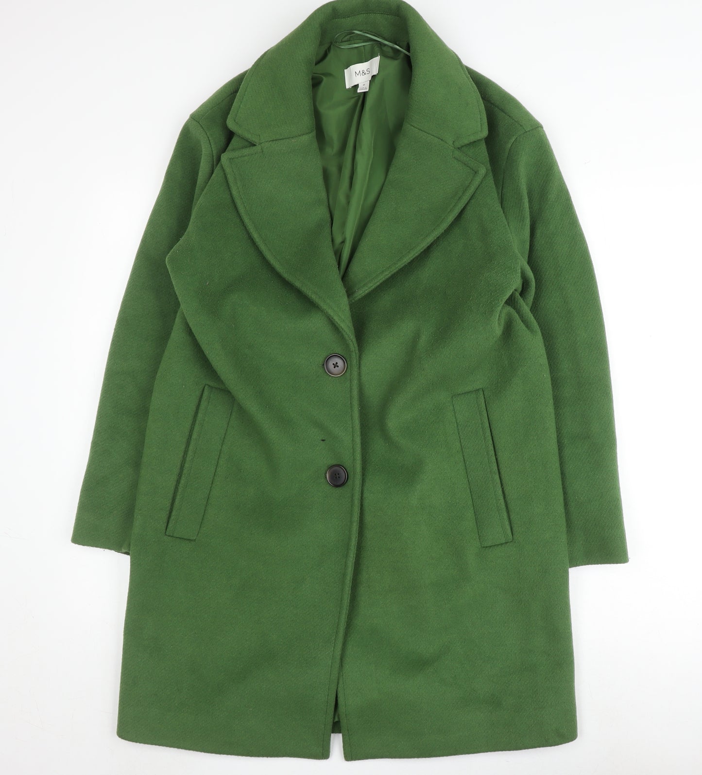 Marks and Spencer Women's Green Wool Overcoat Size 10