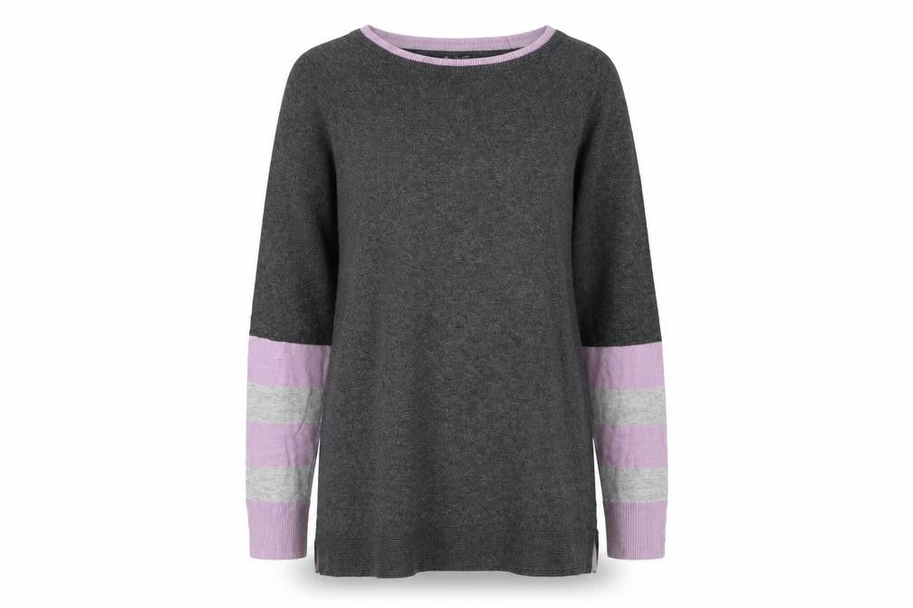 Front view of Laura Ashley Women's Grey Striped Jumper UK 10